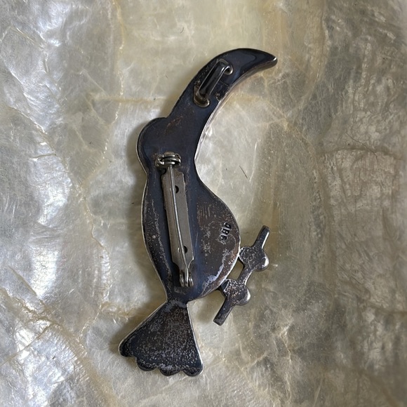 Handcrafted Southwestern Multi Stone Inlayed Silver Parrot Brooch/Pendant - Picture 2 of 3